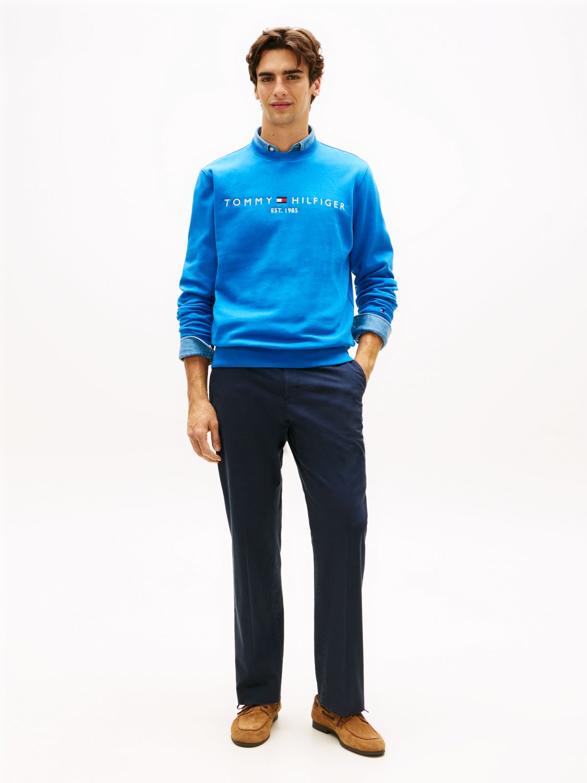 Logo Embroidery Fleece Sweatshirt — Blue