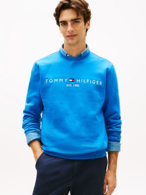blue fleece-sweatshirt mit aufgesticktem logo für herren - tommy hilfiger