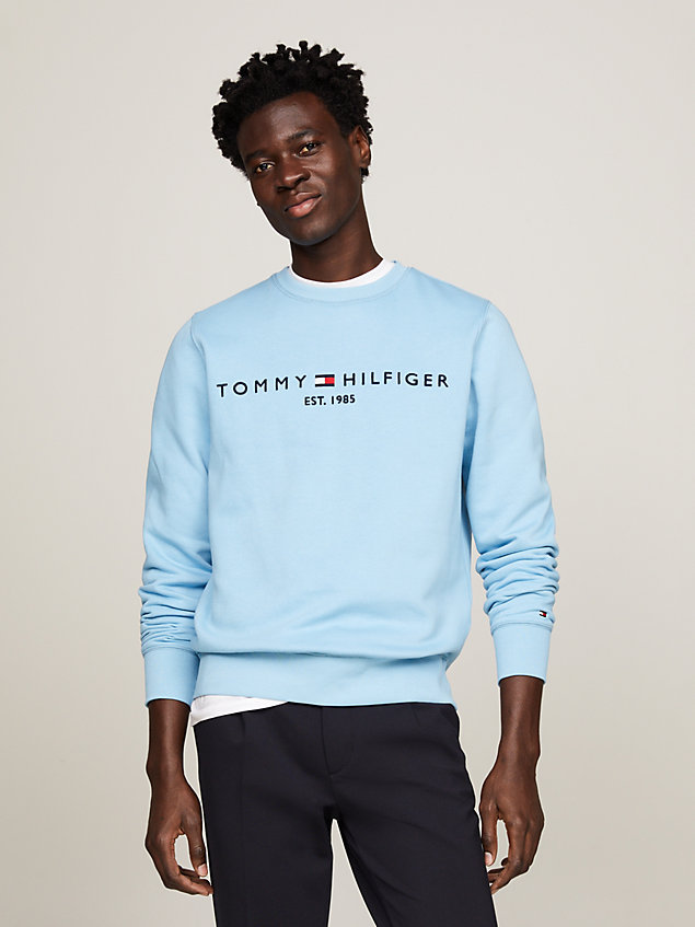blue sweatshirt met ronde hals en logographic voor heren - tommy hilfiger