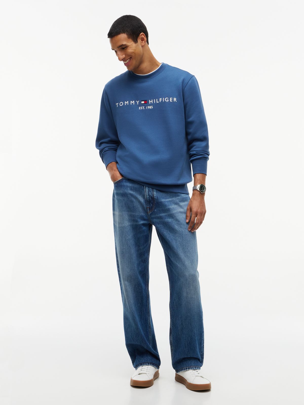 Logo Embroidery Fleece Sweatshirt — Blue
