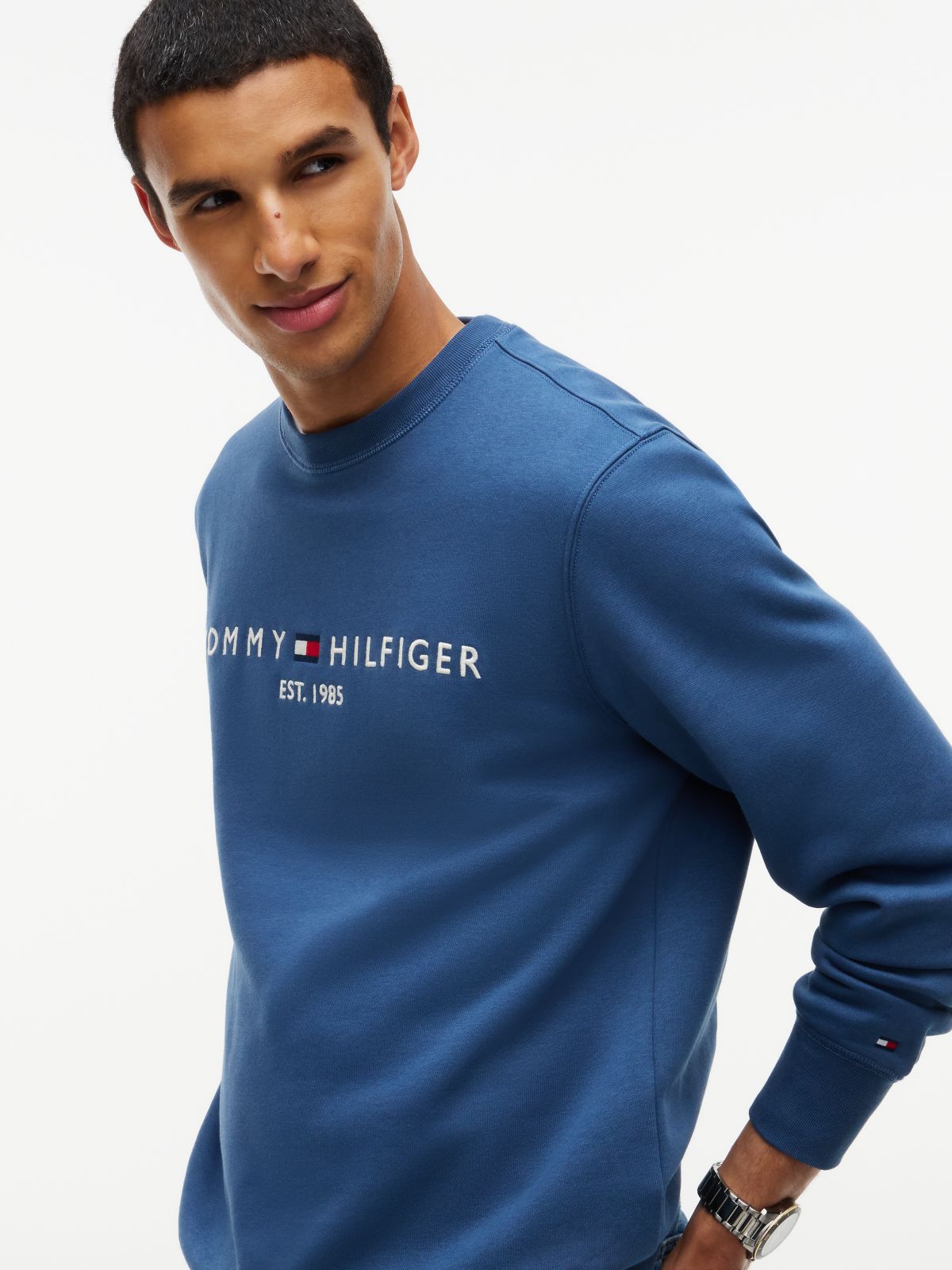 Logo Embroidery Fleece Sweatshirt — Blue