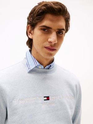 felpa con logo ricamato blu da uomini tommy hilfiger