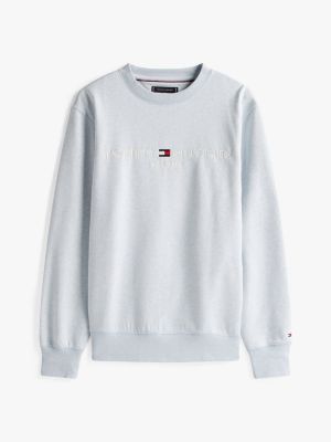 felpa con logo ricamato blu da uomini tommy hilfiger