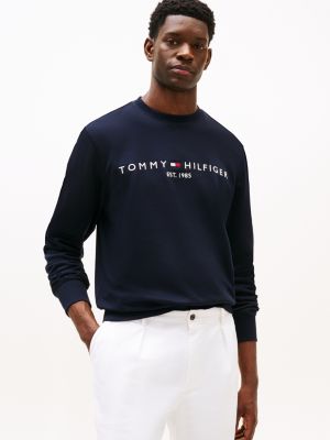 blue logo crew neck sweatshirt for men tommy hilfiger