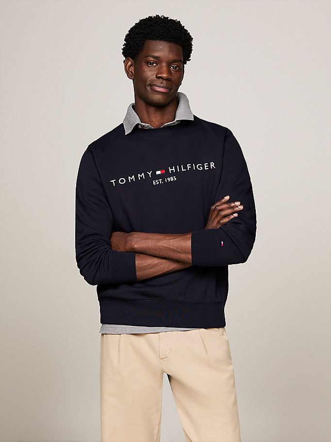 blau rundhals-sweatshirt mit logo für men - tommy hilfiger