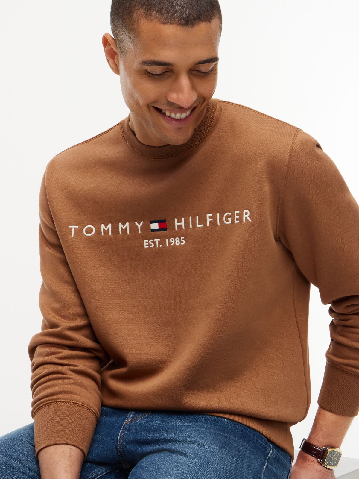Logo Embroidery Fleece Sweatshirt — Brown