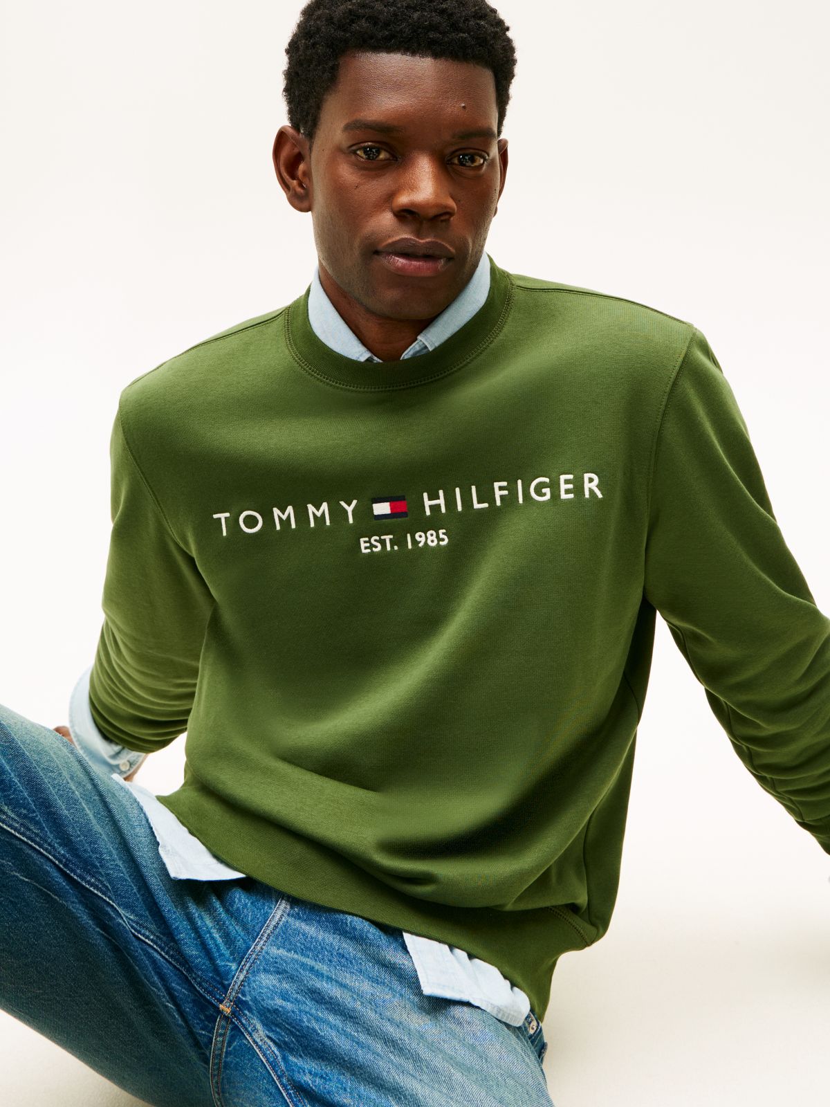 Logo Embroidery Fleece Sweatshirt — Green