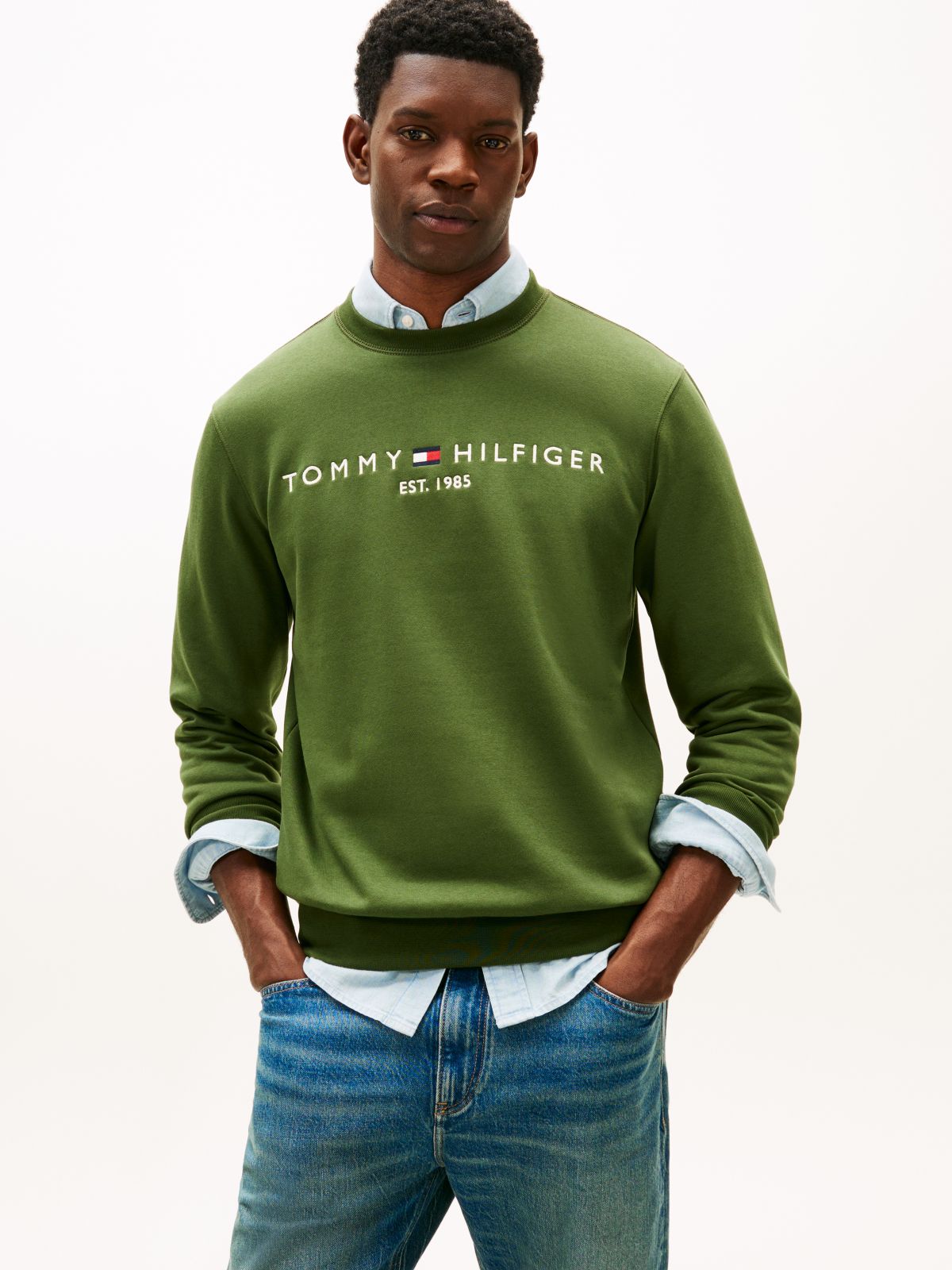 Logo Embroidery Fleece Sweatshirt — Green