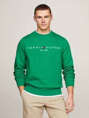 Tommy Hilfiger - Tommy Jeans large flag logo sweatshirt in green on  Designer Wardrobe