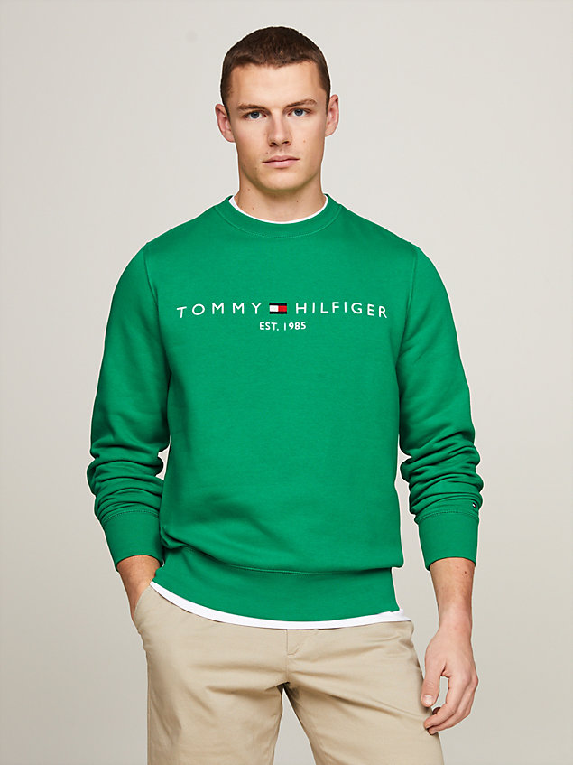 green bluza z okrągłym dekoltem i logo dla mężczyźni - tommy hilfiger