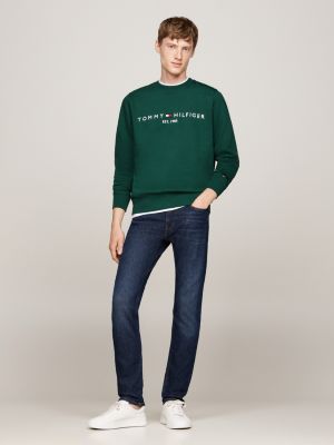 Logo Embroidery V Neck Jumper Green Tommy Hilfiger