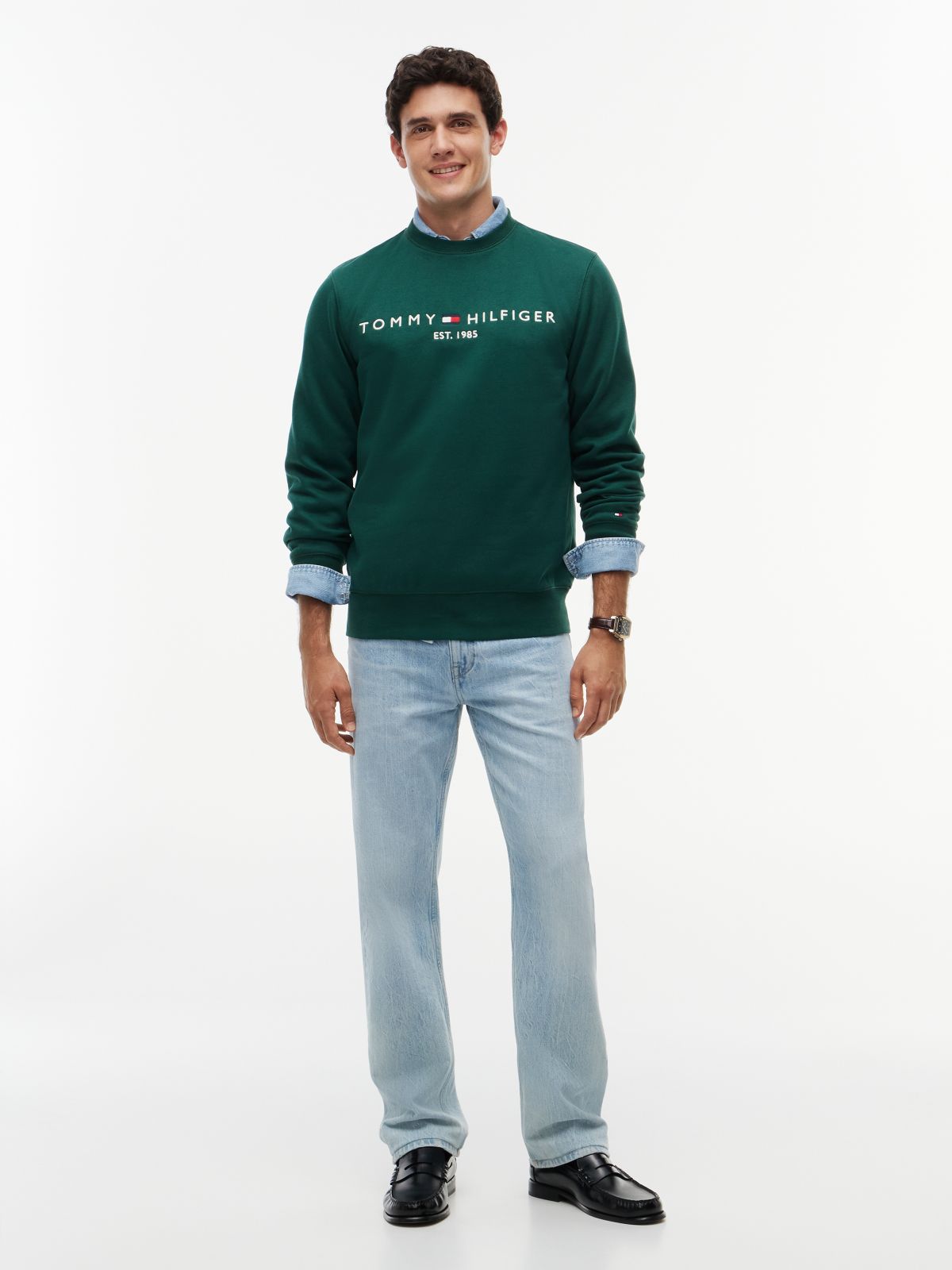 Logo Embroidery Fleece Sweatshirt — Green