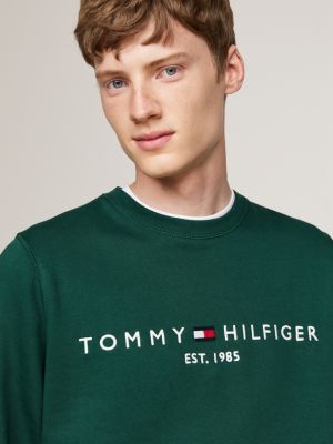 Trui met V hals en geborduurd logo Groen Tommy Hilfiger