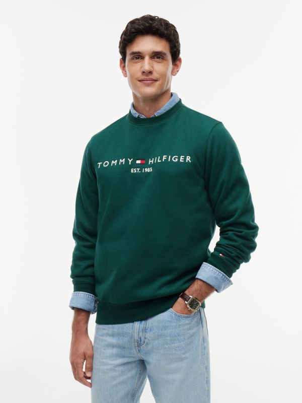 Logo Embroidery Fleece Sweatshirt — Green
