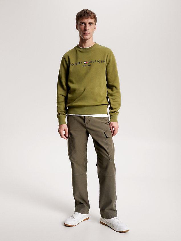 green sweatshirt met ronde hals en logo voor heren - tommy hilfiger