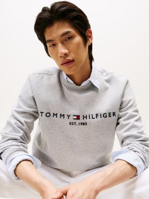 grey logo embroidery crew neck sweatshirt for men tommy hilfiger