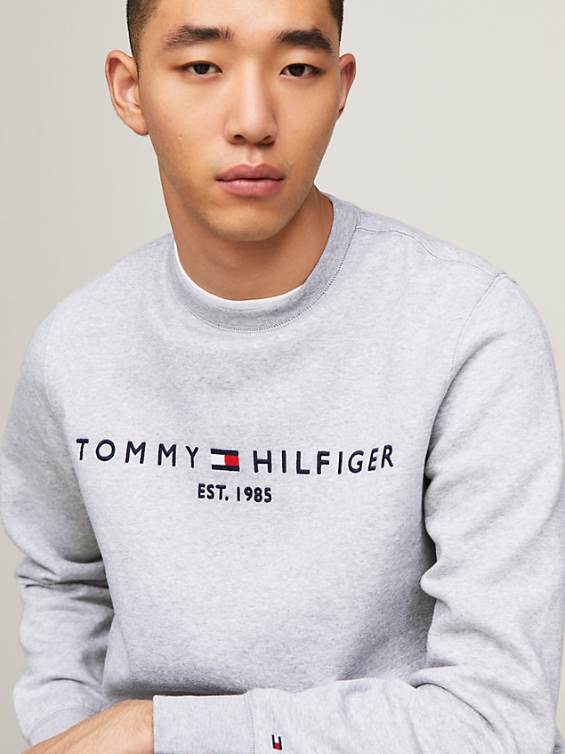 grey logo crew neck sweatshirt for men tommy hilfiger