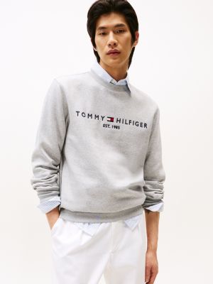 grey logo crew neck sweatshirt for men tommy hilfiger