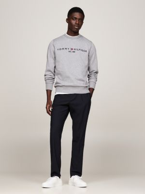 grey logo embroidery crew neck sweatshirt for men tommy hilfiger