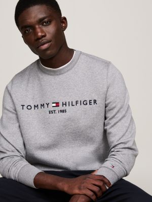 felpa con scollatura a v e logo grigio da uomini tommy hilfiger