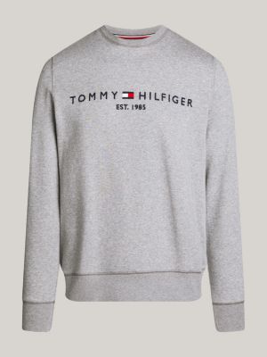 felpa con scollatura a v e logo grigio da uomini tommy hilfiger