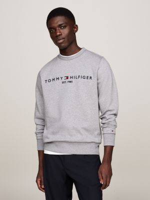 felpa con scollatura a v e logo grey da uomini tommy hilfiger