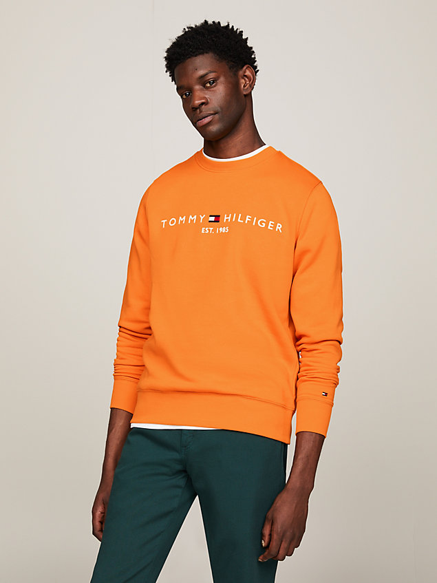 orange logo graphic crew neck sweatshirt for men tommy hilfiger