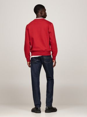 red logo embroidery crew neck sweatshirt for men tommy hilfiger
