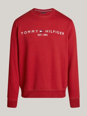 felpa con scollatura a v e logo rosso da uomini tommy hilfiger