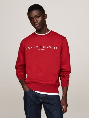 Trui met V hals en geborduurd logo Rood Tommy Hilfiger