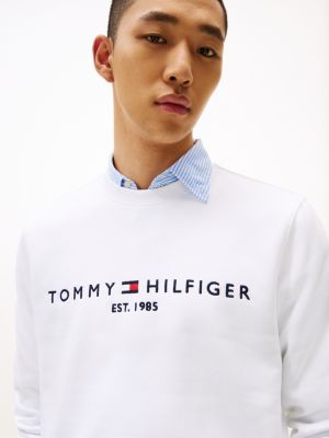 jersey de pico con logo bordado blanco de hombres tommy hilfiger