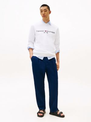 white logo embroidery crew neck sweatshirt for men tommy hilfiger