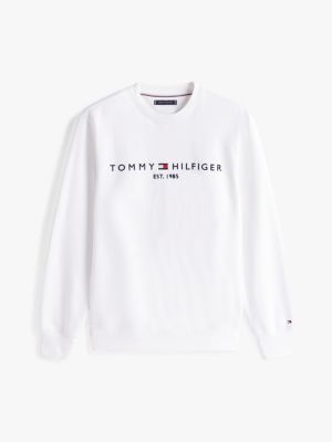 jersey de pico con logo bordado blanco de hombres tommy hilfiger