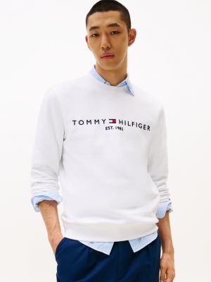 white bluza z okrągłym dekoltem i logo dla mężczyźni - tommy hilfiger