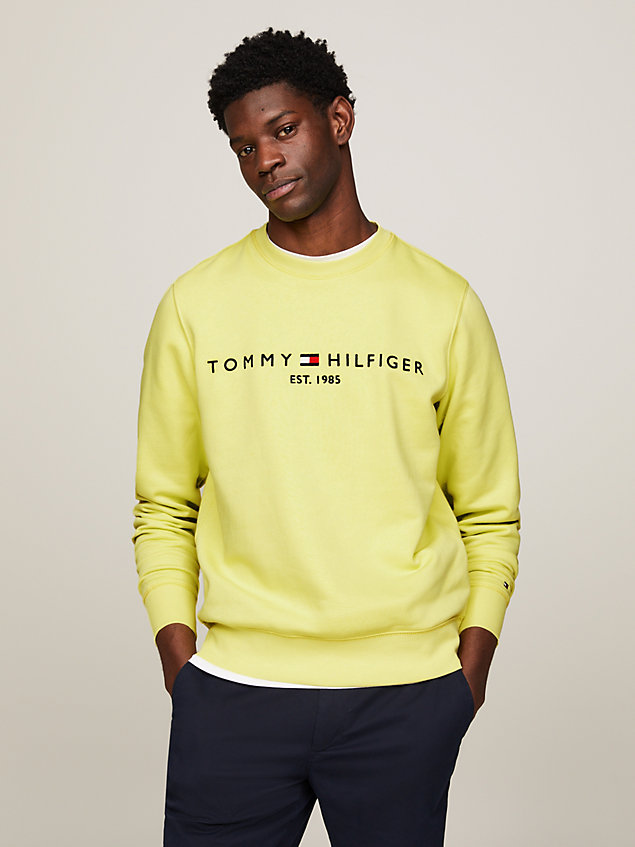 yellow sweatshirt met ronde hals en logographic voor heren - tommy hilfiger