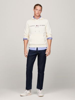 beige regular fit hoodie mit aufgesticktem logo für herren - tommy hilfiger