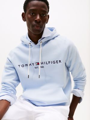 sweat à capuche à logo brodé bleu pour hommes tommy hilfiger