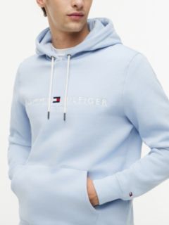 Logo Embroidery Fleece Drawstring Hoody — Blue 3