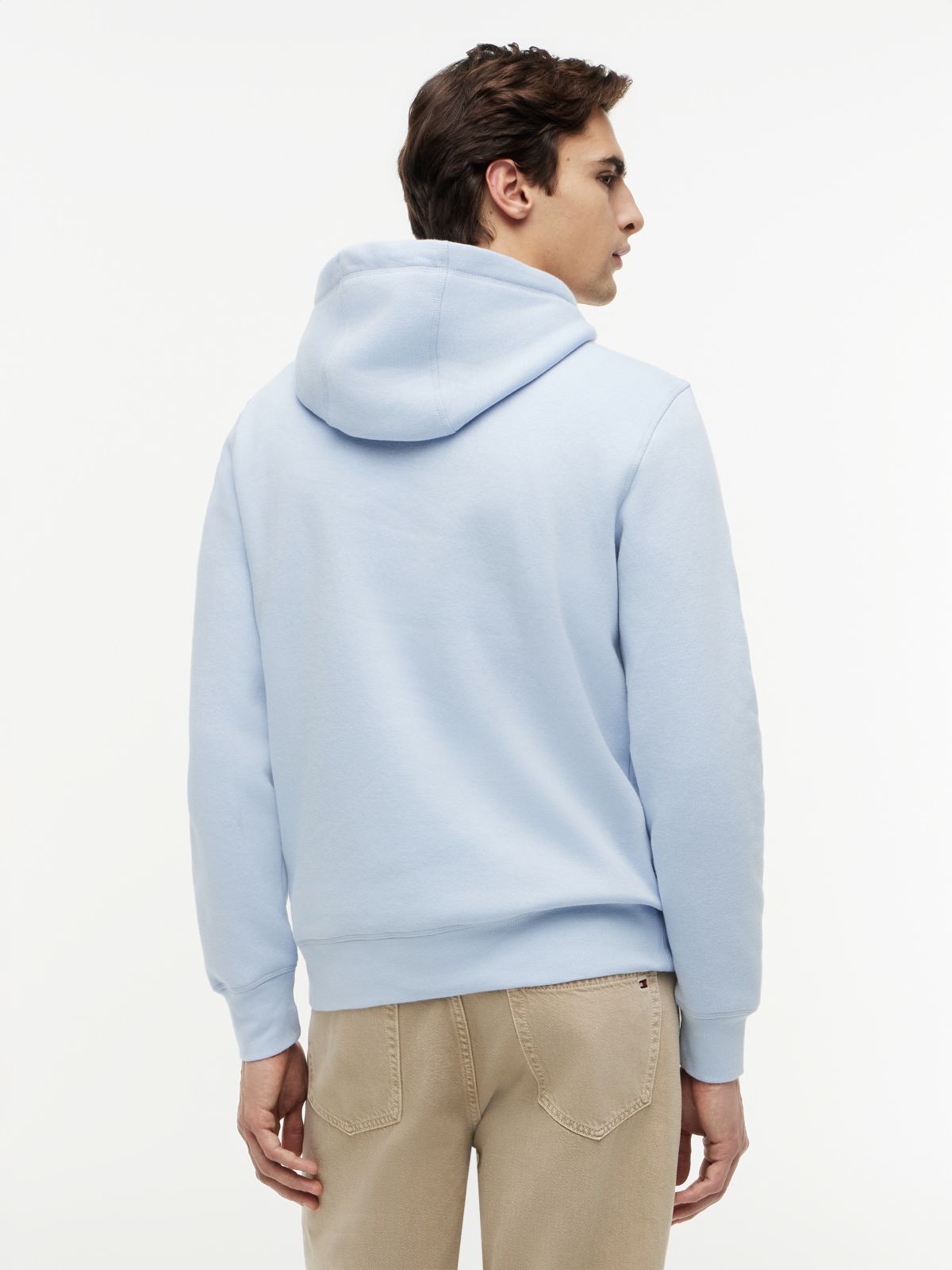 Logo Embroidery Fleece Drawstring Hoody — Blue