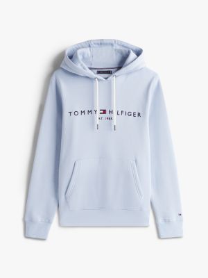 blue logo embroidery drawstring hoody for men tommy hilfiger