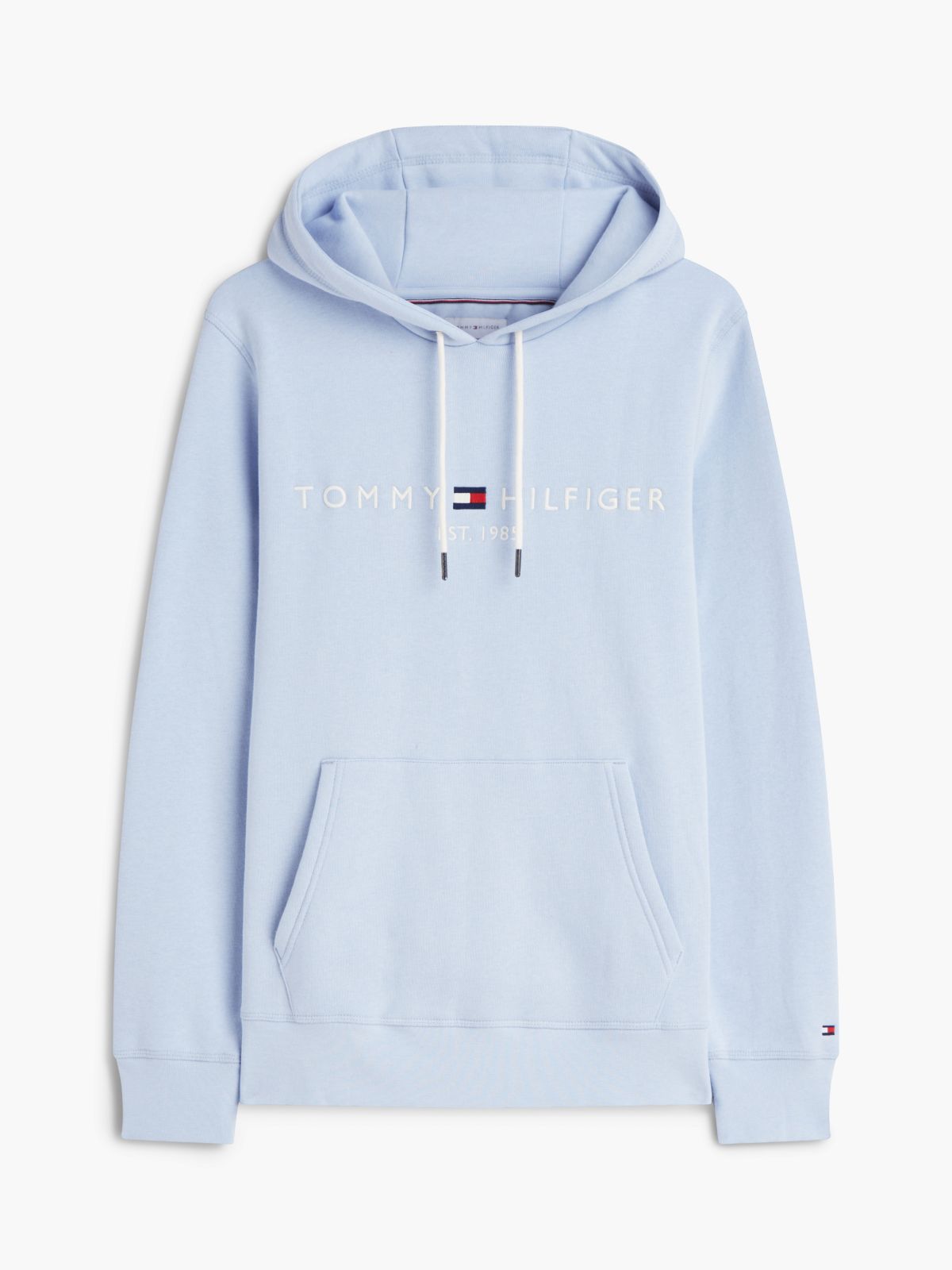 Logo Embroidery Fleece Drawstring Hoody — Blue