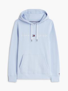 Logo Embroidery Fleece Drawstring Hoody — Blue 5