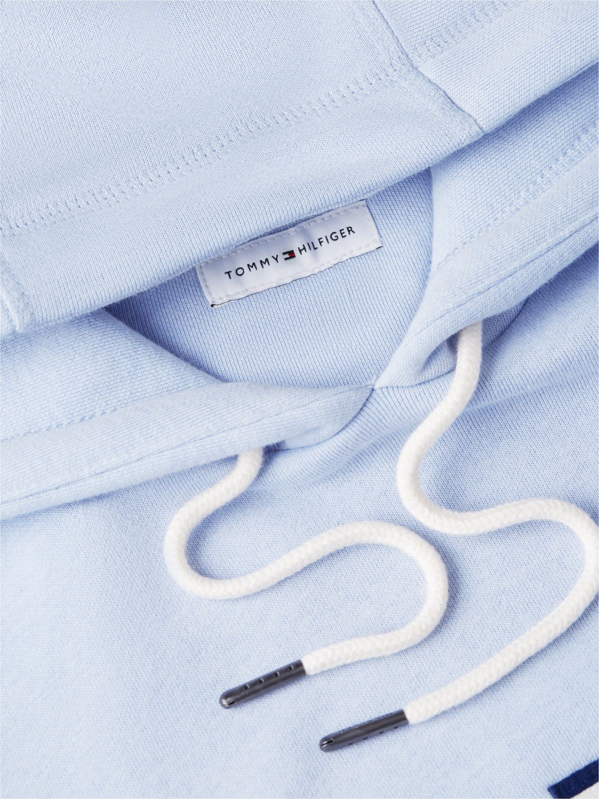 Logo Embroidery Fleece Drawstring Hoody — Blue