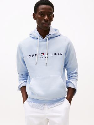 blue hoodie met geborduurd logo voor heren - tommy hilfiger