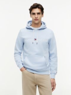 Logo Embroidery Fleece Drawstring Hoody — Blue 1