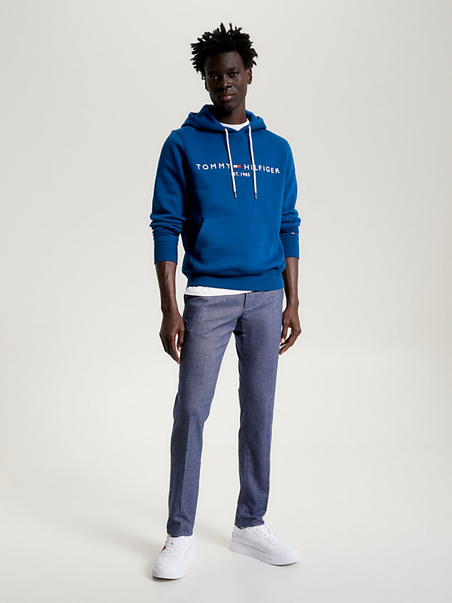 blue hoodie met contrasterend trekkoord en logo voor heren - tommy hilfiger