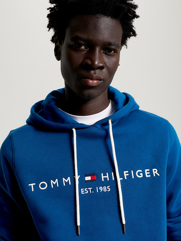 blue contrast drawstring logo embroidery hoody for men tommy hilfiger