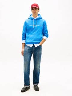 Logo Embroidery Fleece Drawstring Hoody — Blue 3
