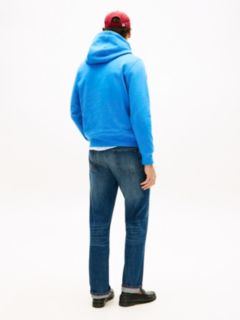 Logo Embroidery Fleece Drawstring Hoody — Blue 4