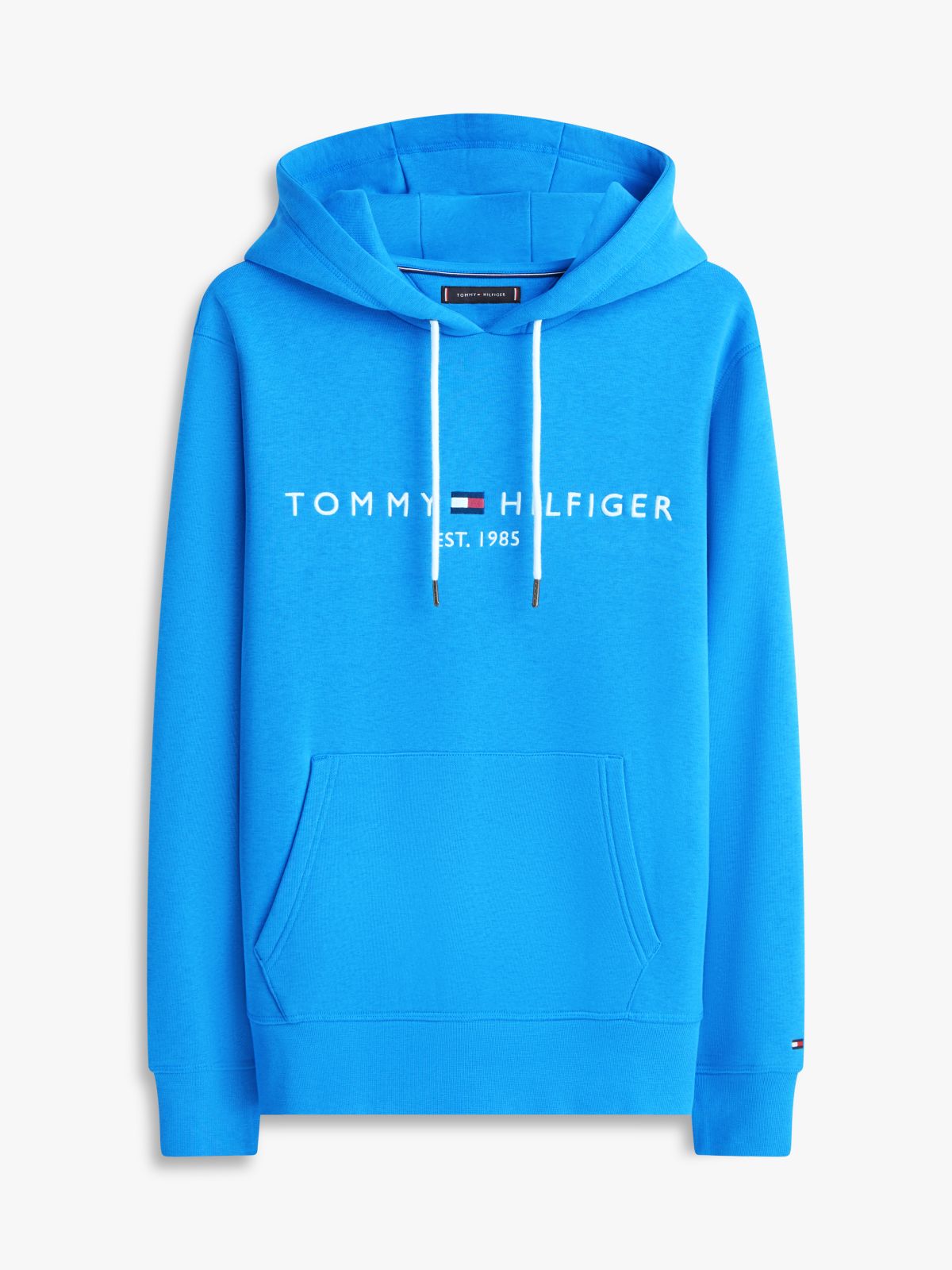 Logo Embroidery Fleece Drawstring Hoody — Blue